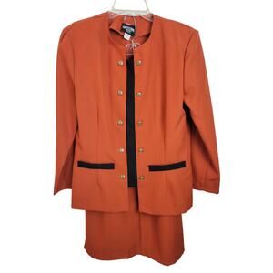 NWI Awesome Wear Orange 2-Piece VTG Business Skirt & Jacket‎ Women's Size 14